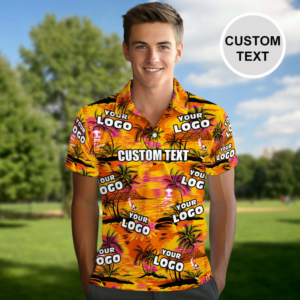 Men's Custom Logo Polo Shirt Personalized Name Hawaiian Holiday Tropical Party Aloha Shirts - MyFaceSocksEU