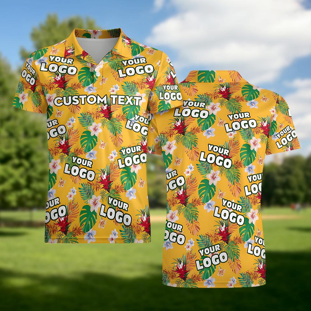 Men's Custom Logo Polo Shirt Personalized Name Hawaiian Shirts Gift for Him - MyFaceSocksEU