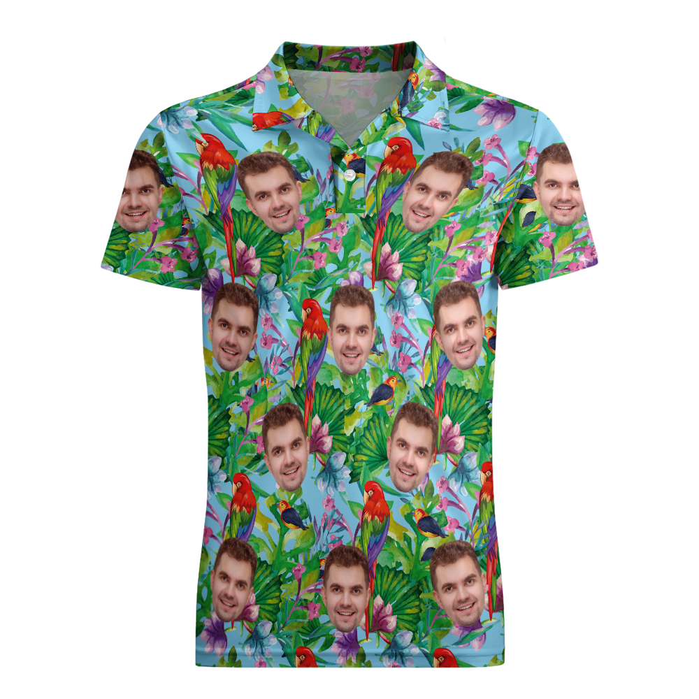 Men's Custom Face POLO Shirt Personalized Golf Shirts For Him Colorful Parrot - MyFaceSocksEU