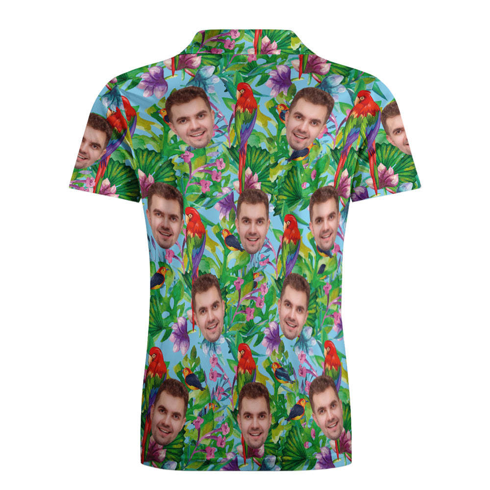 Men's Custom Face POLO Shirt Personalized Golf Shirts For Him Colorful Parrot - MyFaceSocksEU