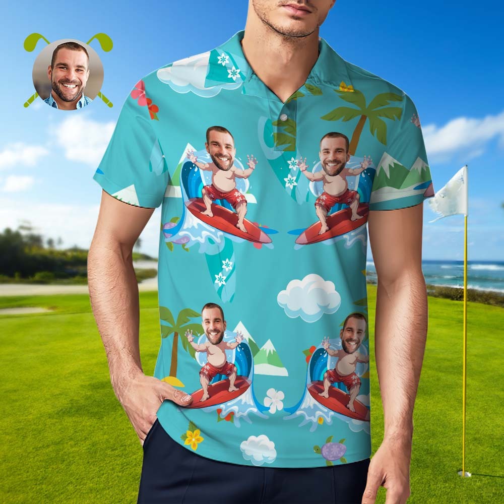 Custom Polo Shirt Hawaiian Golf Polo Shirts Aloha Summer Shirt Happy Surfing For Him - MyFaceSocksEU
