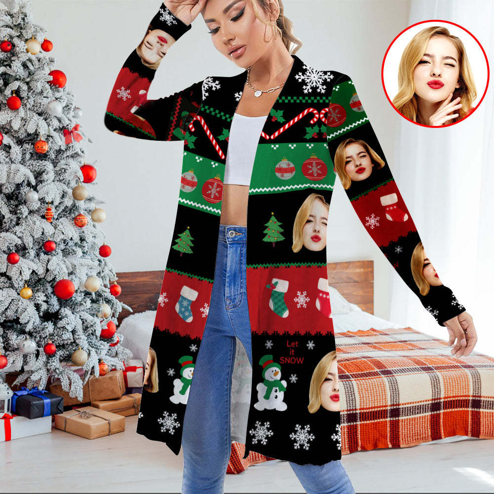 Personalized Christmas Cardigan Women Open Front Long Sleeve Cardigans for Christmas Gifts - MyFaceSocksEU