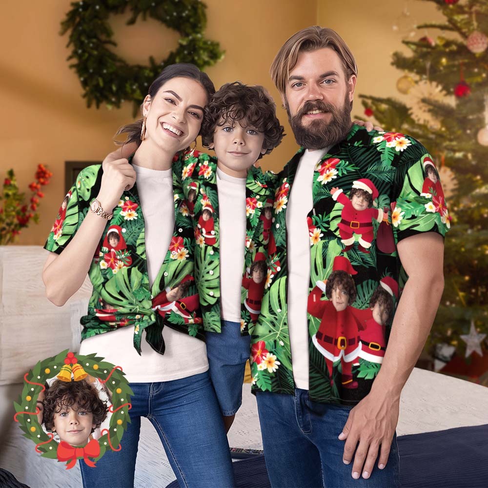 Custom Face Family Matching Hawaiian Outfit Christmas Pool Party Parent-child Wears - Santa Claus Holiday Gifts
