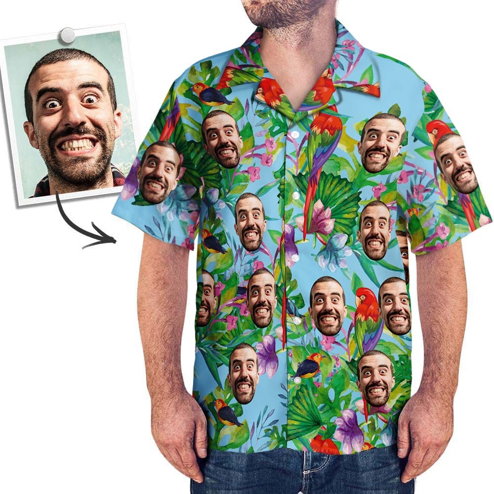 Custom Tropical Shirts with Face Custom Face Hawaiian Shirt Parrot - MyFaceSocksEU