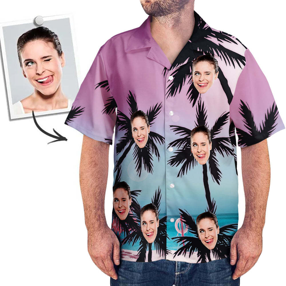 Custom Hawaiian Shirt Custom Face Hawaiian Shirt Coconut Trees Button Down Shirts - MyFaceSocks