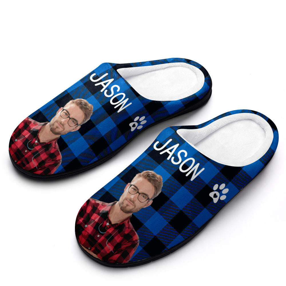 Custom Photo and Name Women Men Slippers With Footprint Personalized Red Casual House Cotton Slippers Christmas Gift For Pet Lover - MyFaceSocksEU