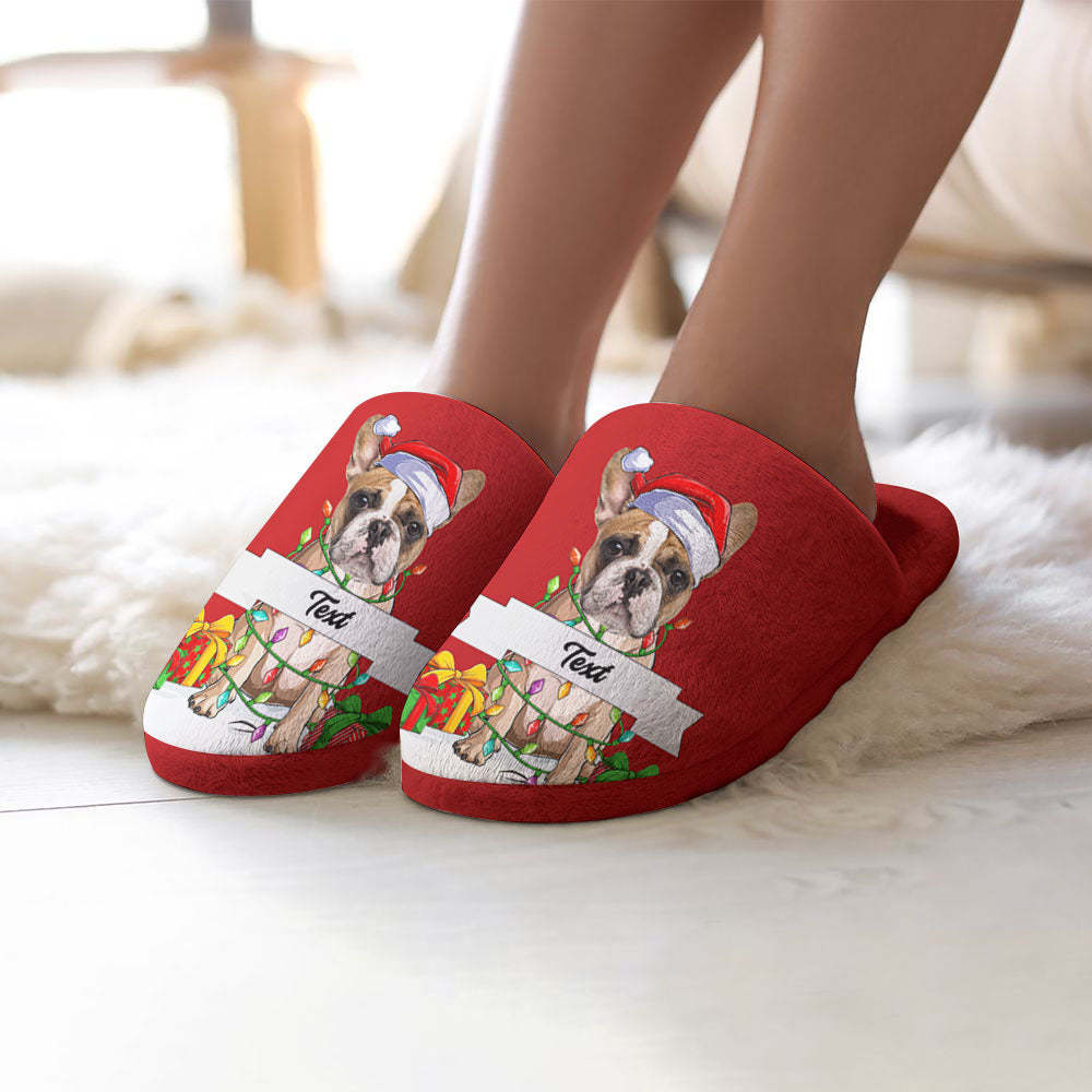 Custom Face And Text Women's and Men's Cotton Slippers Personalized Casual House Shoes Indoor Outdoor Bedroom Slippers Christmas Gift For Dog Lovers - MyFaceSocksEU