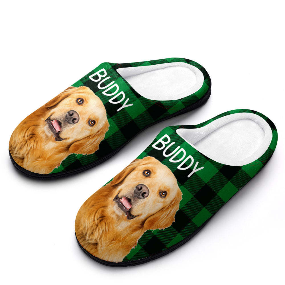 Custom Photo Women's and Men's Slippers Personalized Casual House Cotton Slippers Christmas Gift Pet Dog Red - MyFaceSocksEU