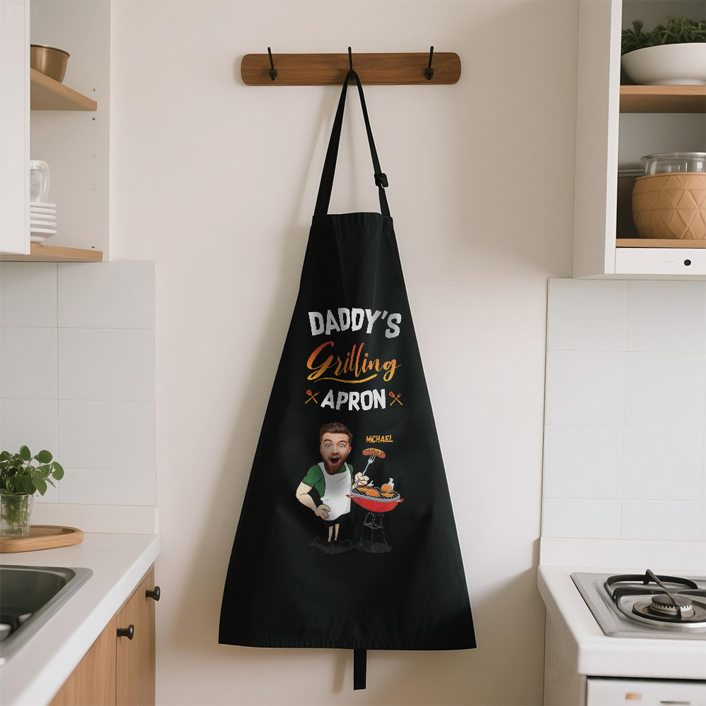 Custom Photo Hot Grill Cool Dad Family Personalized Custom Apron Gift For Dad Grandpa - myfacesockseu