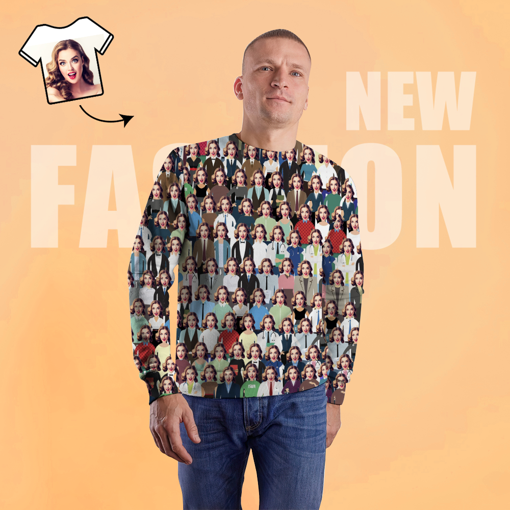 Custom Face Unisex Sweatshirt Casual Printed Photo Crewneck Shirt For Men Women - Crowd - MyFaceSocksEU