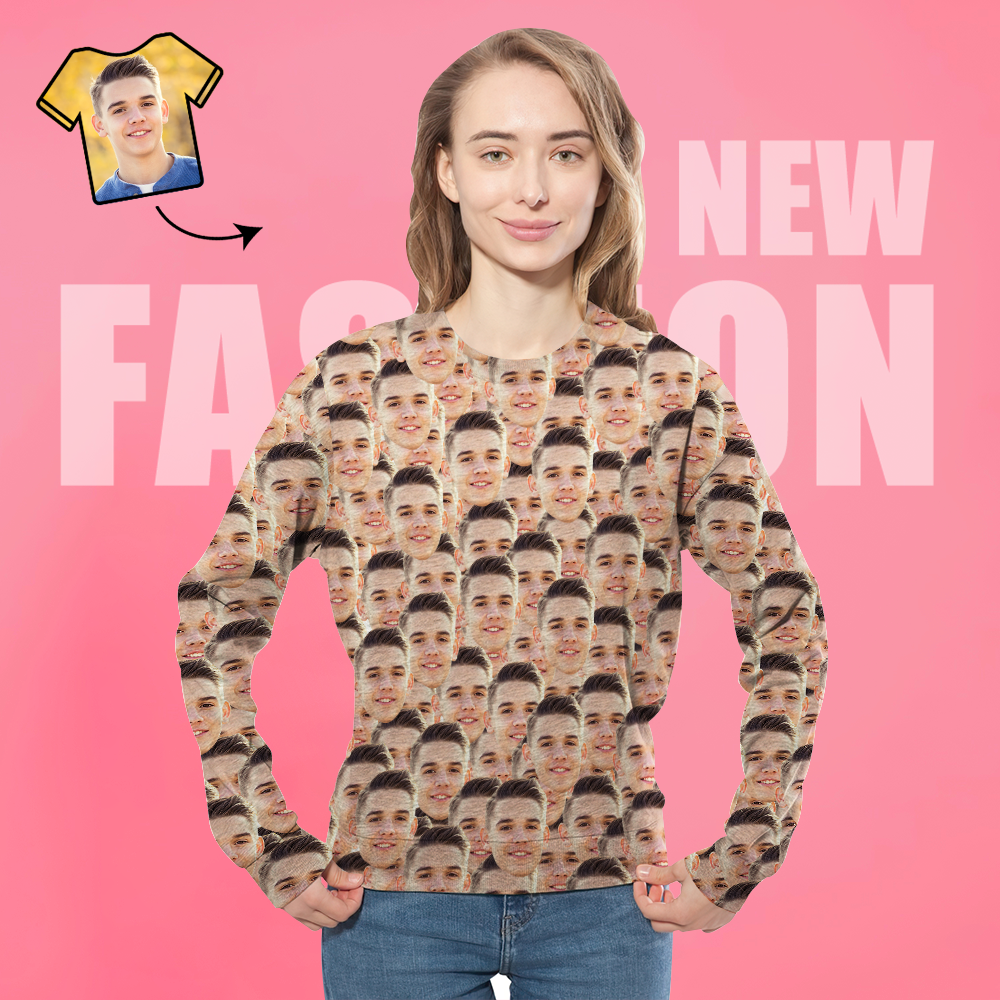 Custom Face Unisex Sweatshirt Casual Printed Photo Crewneck Shirt For Men Women - Mash Face - MyFaceSocksEU