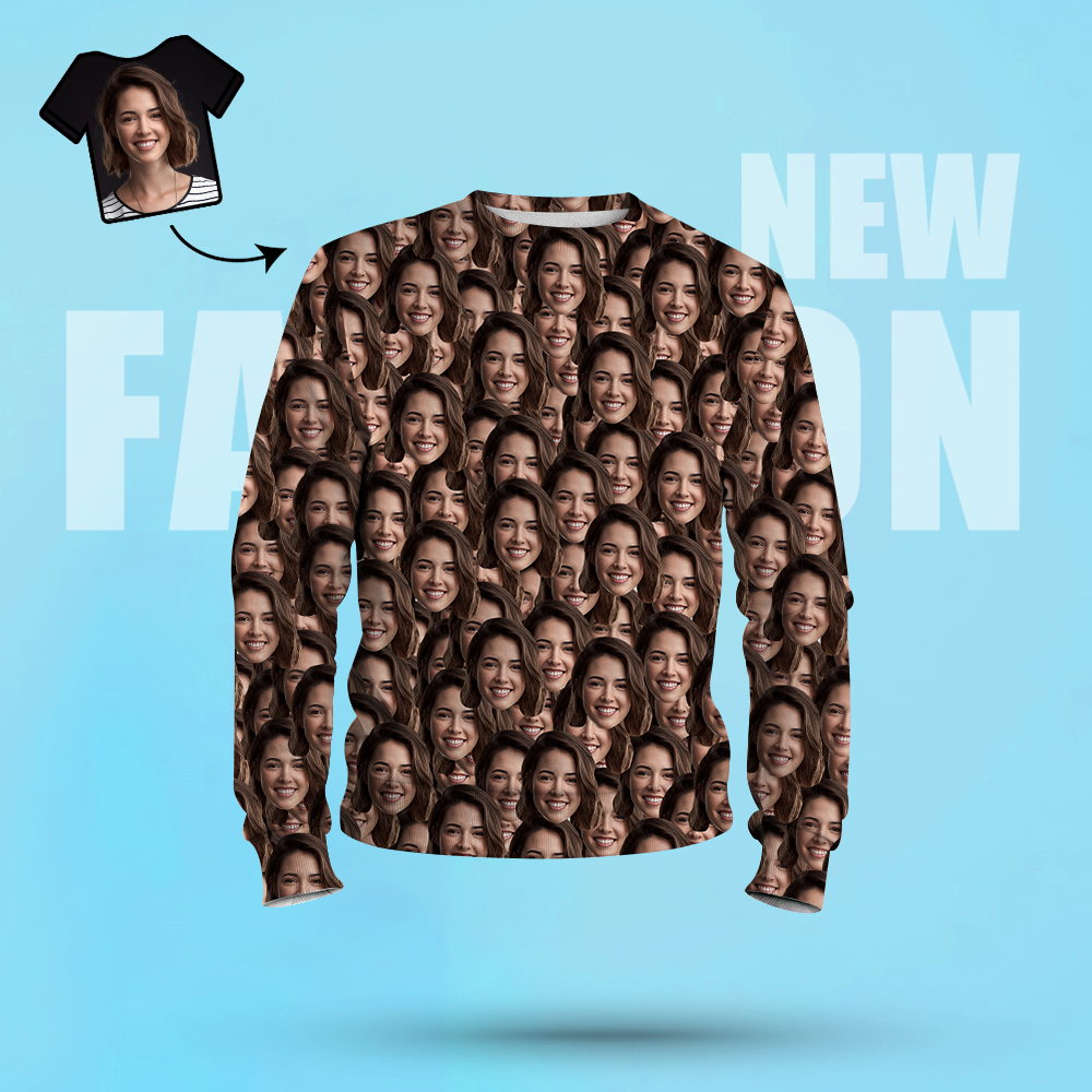 Custom Face Unisex Sweatshirt Casual Printed Photo Crewneck Shirt For Men Women - Mash Face - MyFaceSocksEU