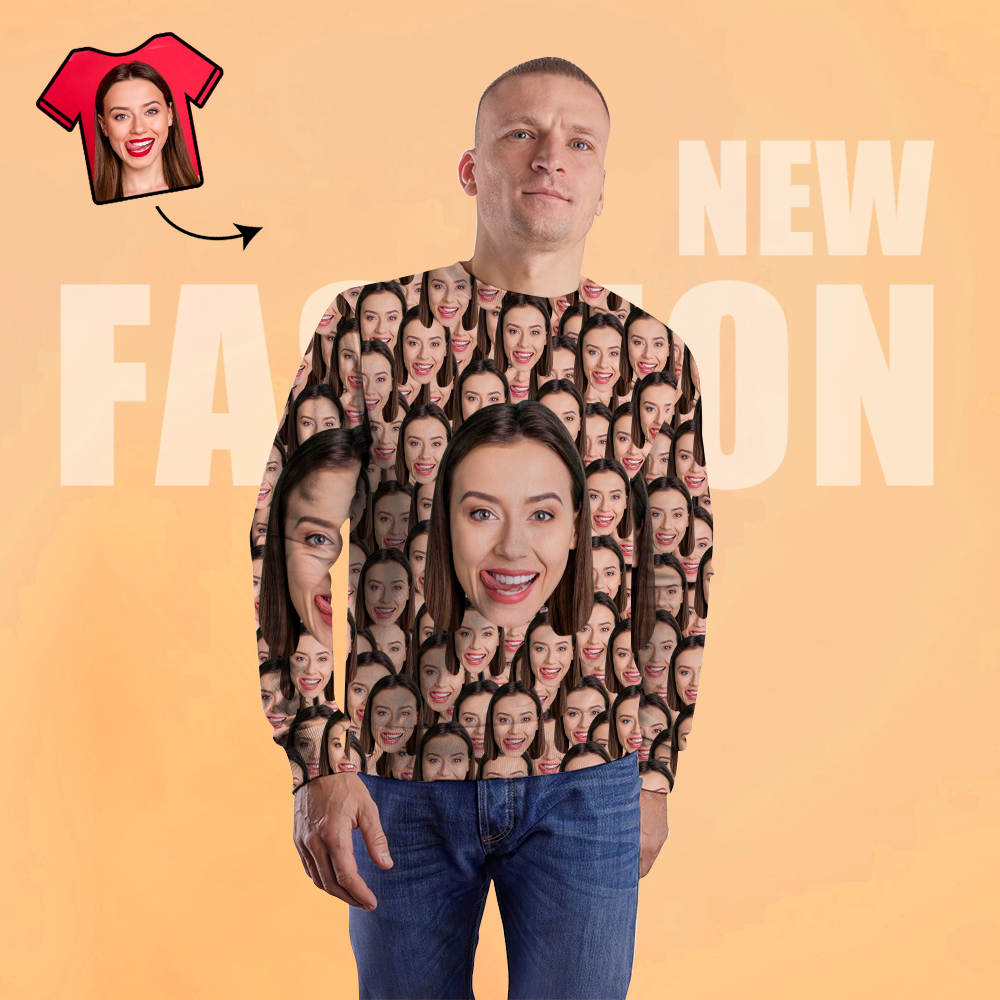 Custom Face Unisex Sweatshirt Casual Printed Photo Crewneck Shirt For Men Women - Big Face - MyFaceSocksEU