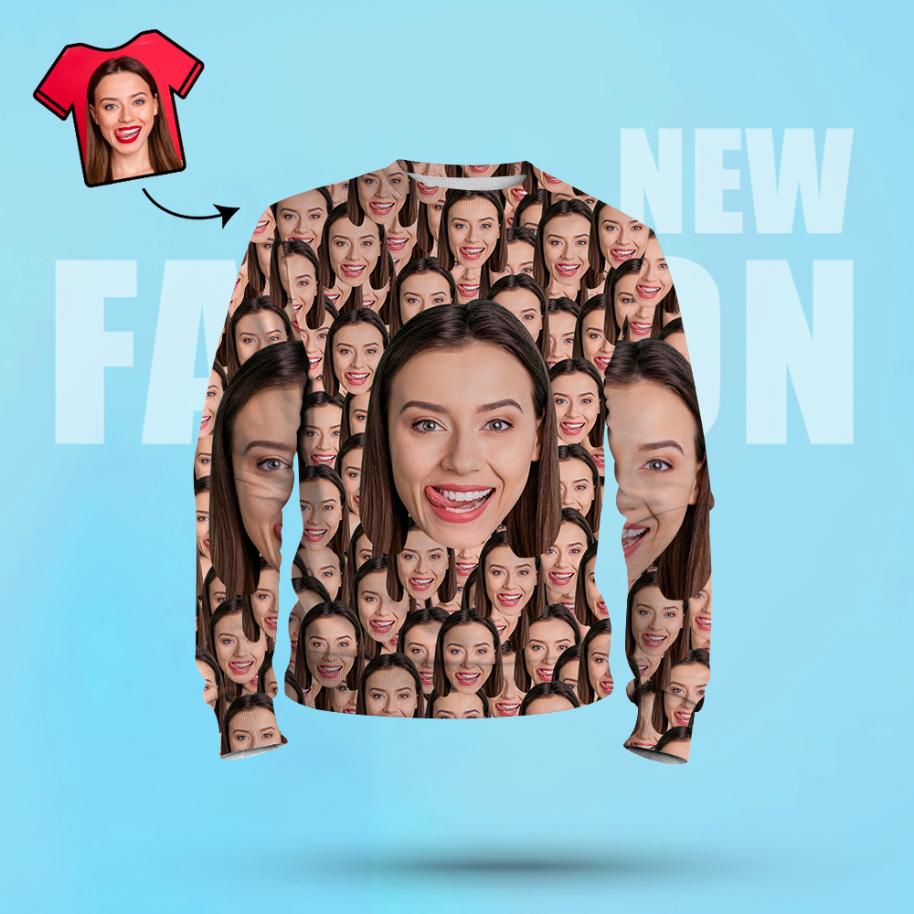 Custom Face Unisex Sweatshirt Casual Printed Photo Crewneck Shirt For Men Women - Big Face - MyFaceSocksEU