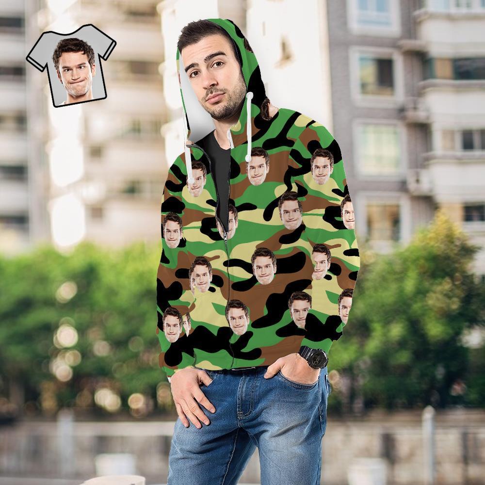 Custom Face Unisex Hoodie Casual Printed Dark Green Camouflage - MyFaceSocksEU