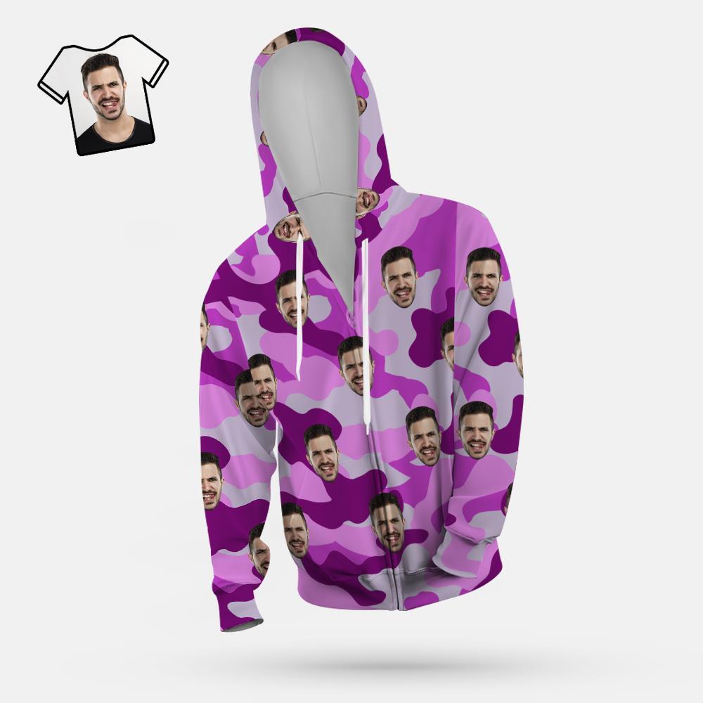 Custom Face Unisex Hoodie Casual Printed Dark Orchid Camouflage - MyFaceSocksEU