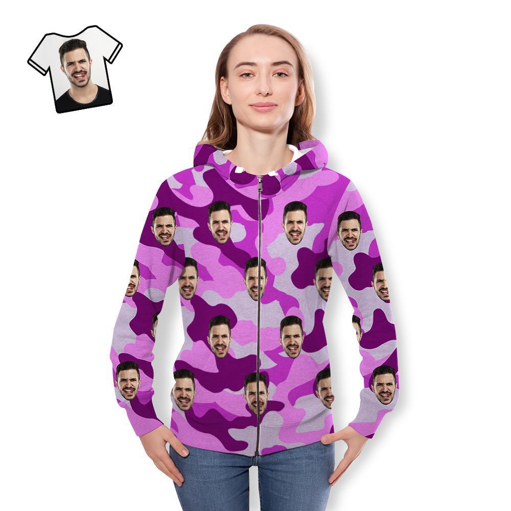 Custom Face Unisex Hoodie Casual Printed Dark Orchid Camouflage - MyFaceSocksEU