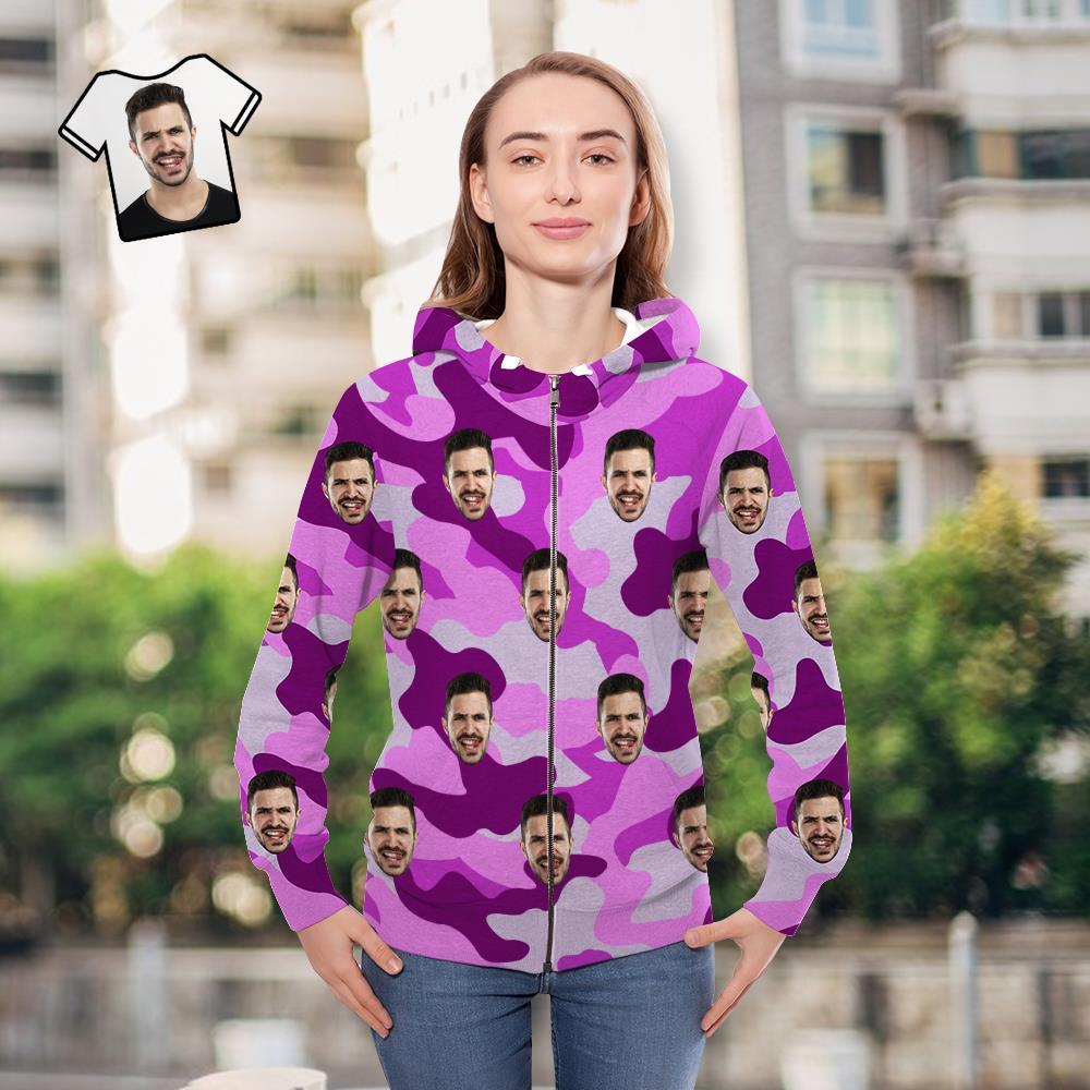 Custom Face Unisex Hoodie Casual Printed Dark Orchid Camouflage - MyFaceSocksEU