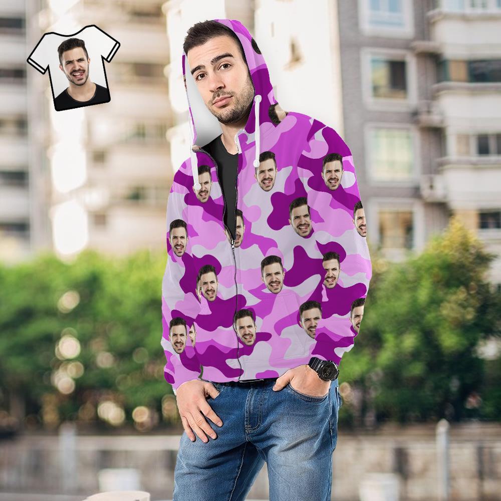 Custom Face Unisex Hoodie Casual Printed Dark Orchid Camouflage - MyFaceSocksEU