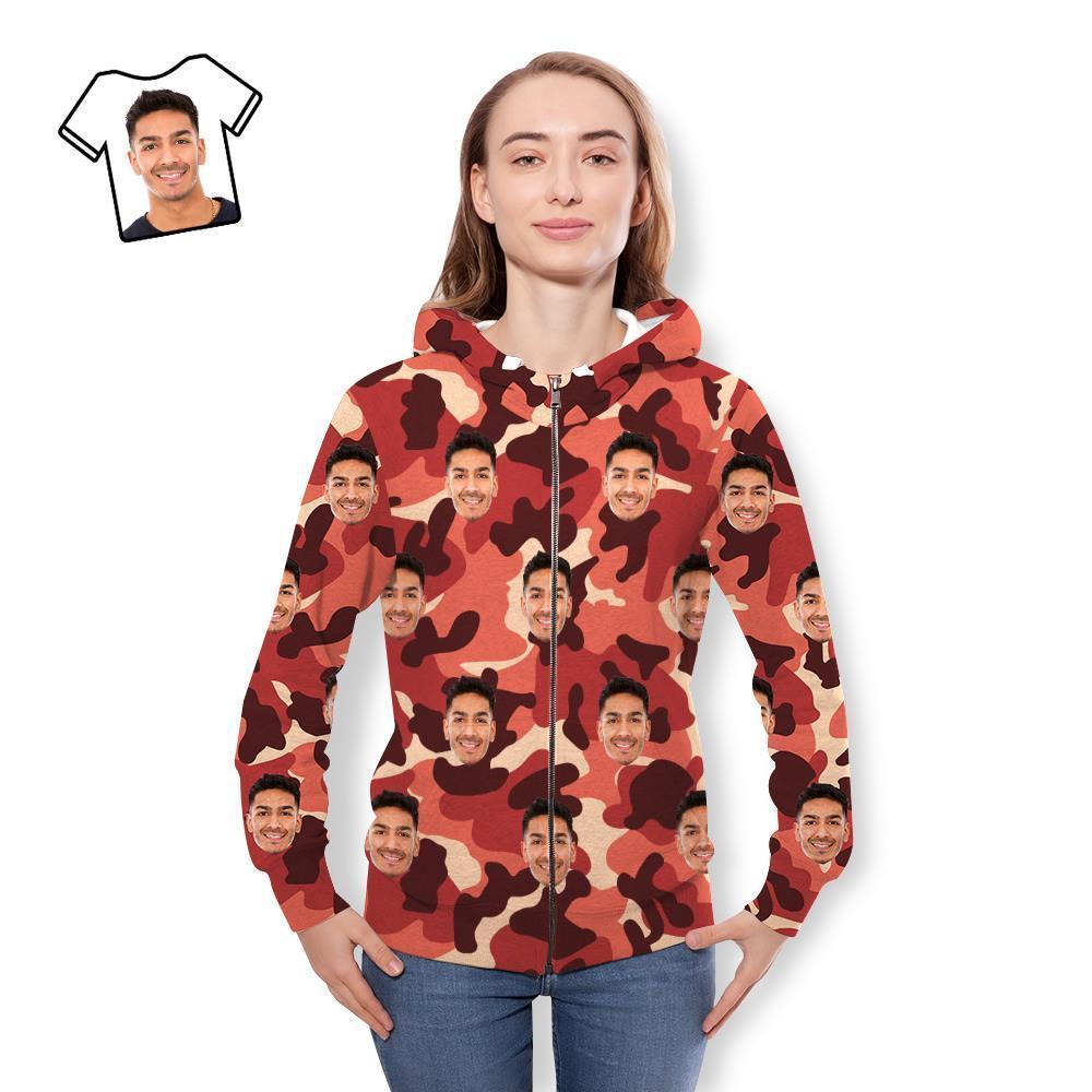 Custom Face Unisex Hoodie Casual Printed Light Coral Camouflage - MyFaceSocksEU