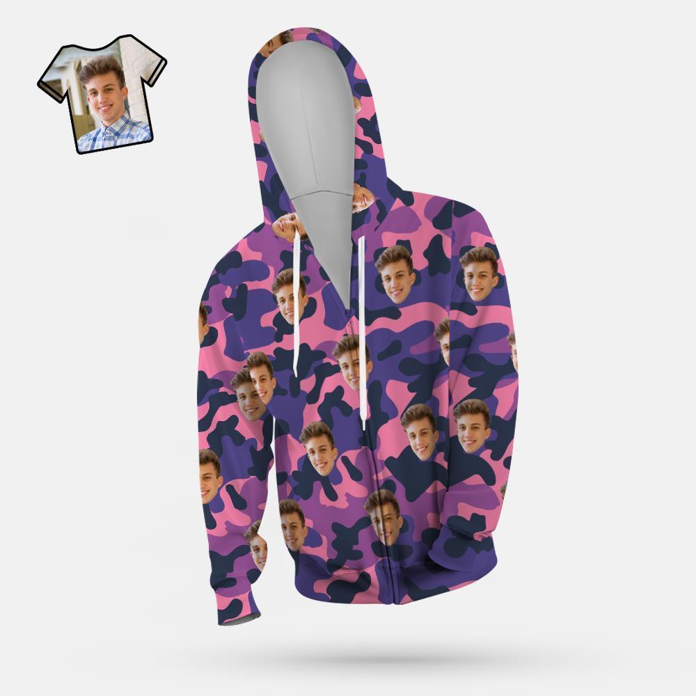 Custom Face Unisex Hoodie Casual Printed Purple Camouflage - MyFaceSocksEU