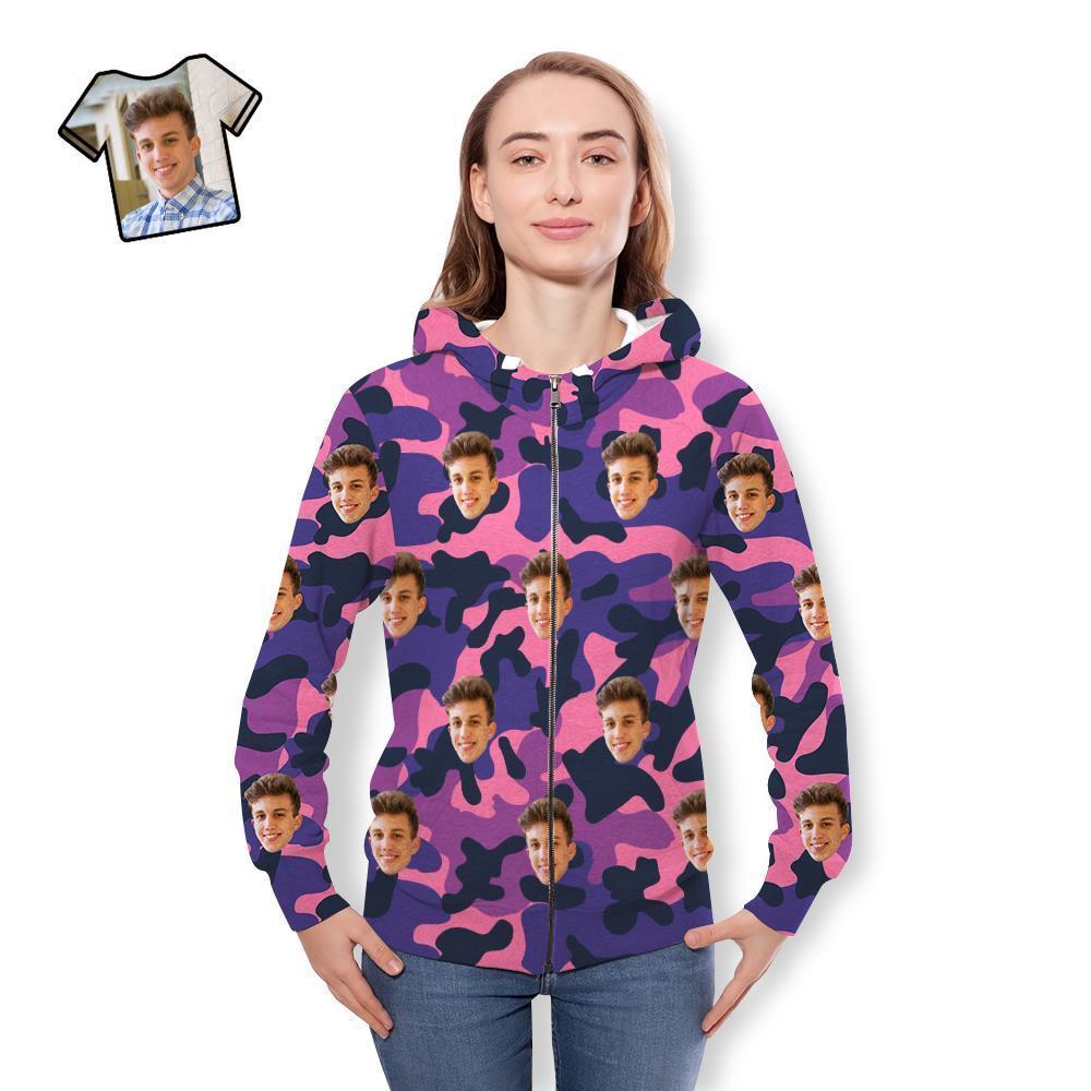 Custom Face Unisex Hoodie Casual Printed Purple Camouflage - MyFaceSocksEU