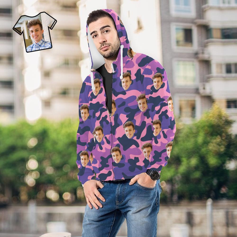 Custom Face Unisex Hoodie Casual Printed Purple Camouflage - MyFaceSocksEU