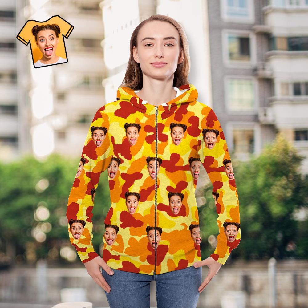 Custom Face Unisex Hoodie Casual Printed Orange Camouflage - MyFaceSocksEU