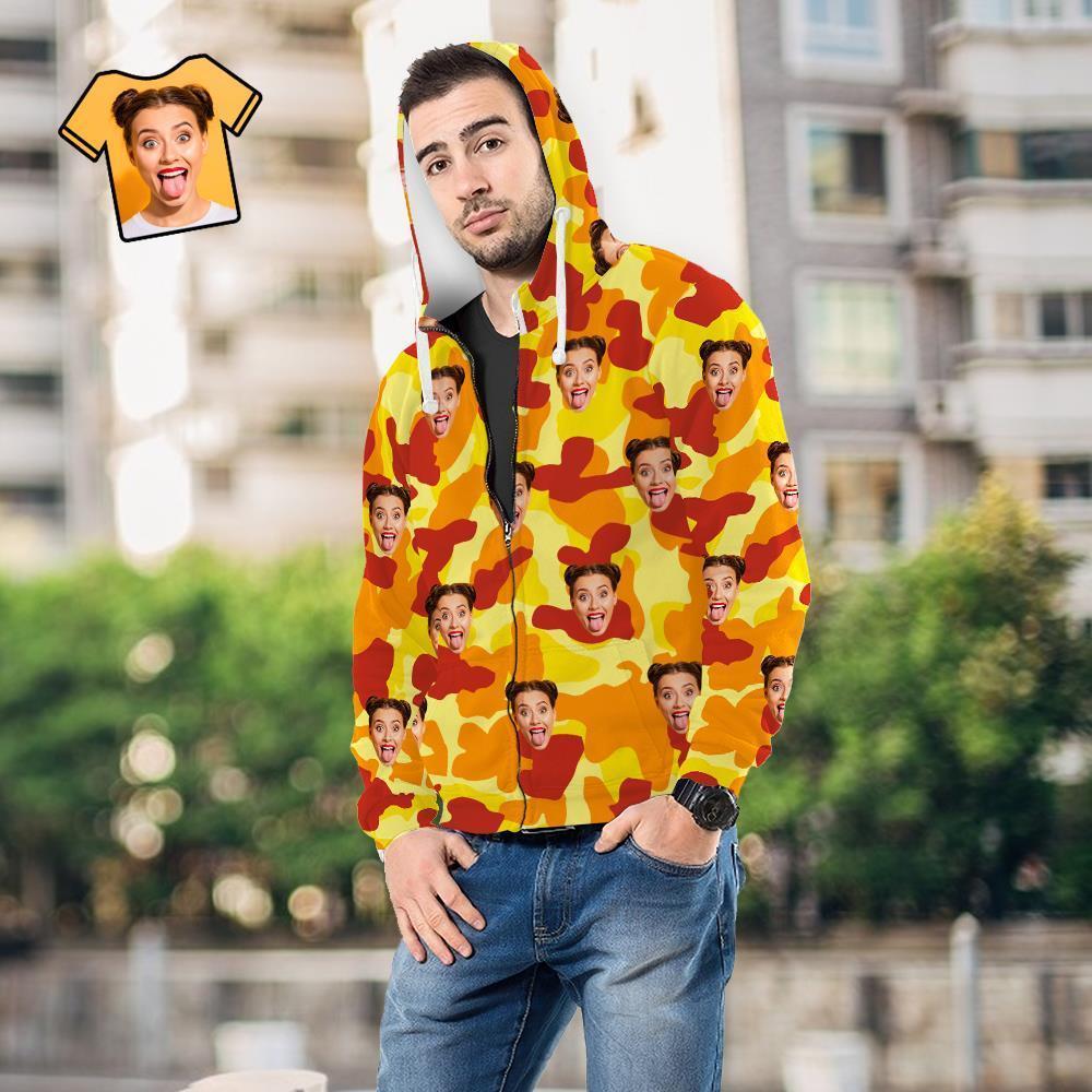 Custom Face Unisex Hoodie Casual Printed Orange Camouflage - MyFaceSocksEU