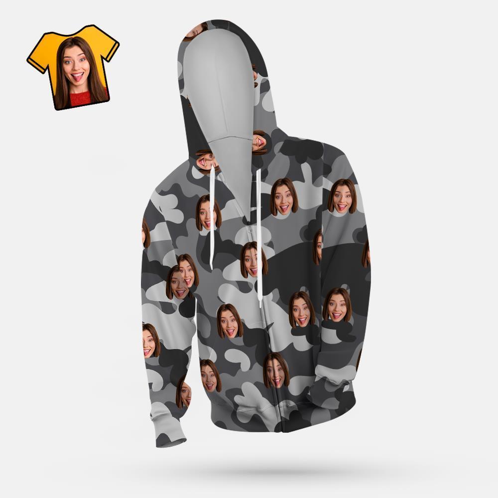 Custom Face Unisex Hoodie Casual Printed Dark Grey Camouflage - MyFaceSocksEU