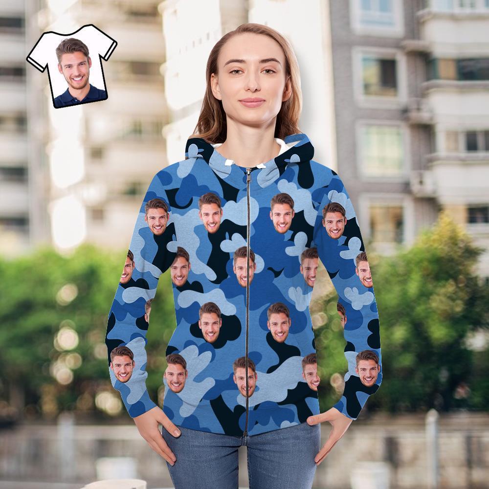 Custom Face Unisex Hoodie Casual Printed Light Sky Blue Camouflage - MyFaceSocksEU