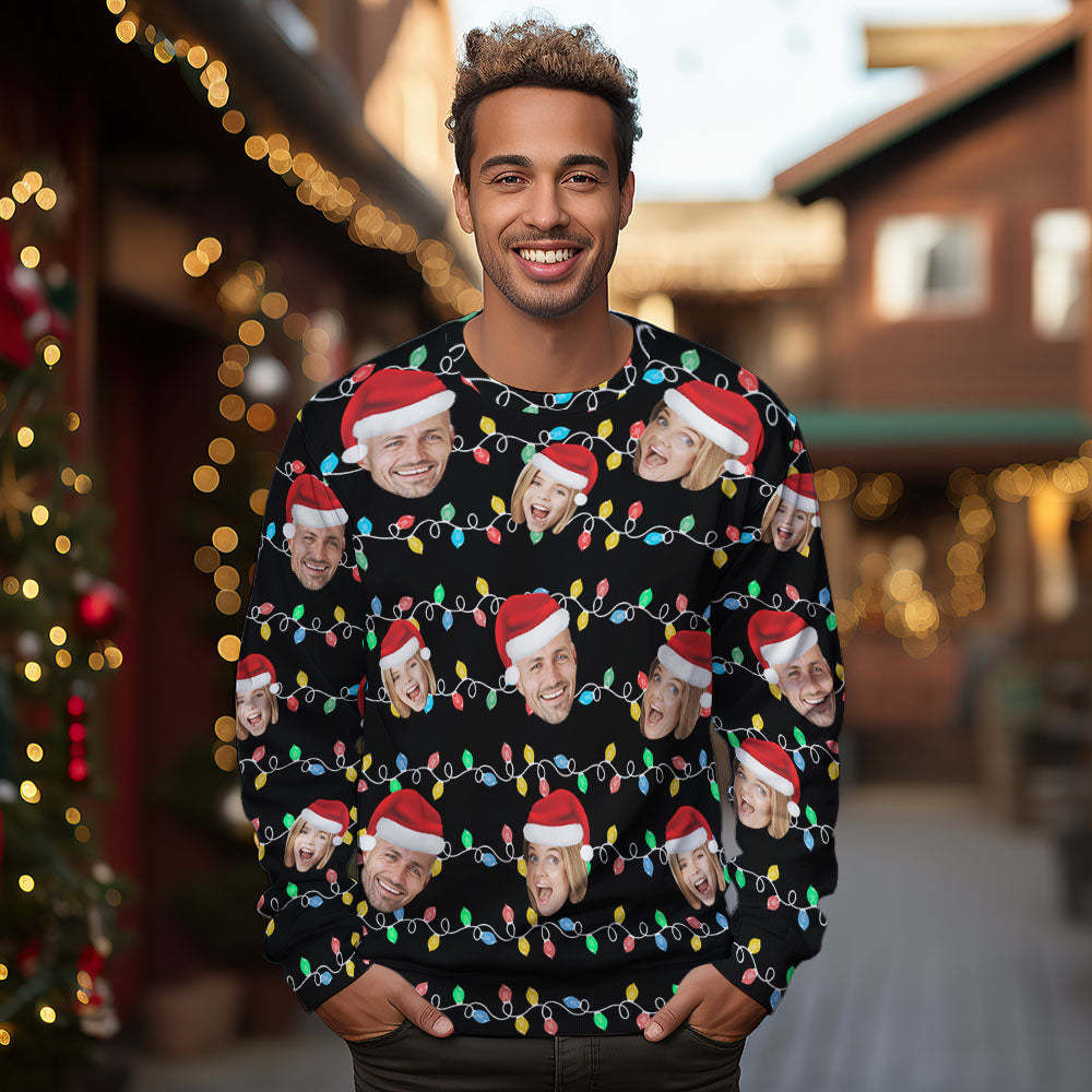 Custom Face Round Neck Hoodie Personalized Photo Christmas Family Xmas Leds Unisex Hoodies - MyFaceSocks