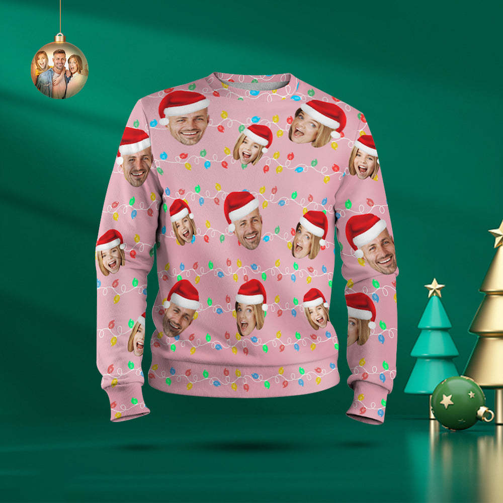 Custom Face Round Neck Hoodie Personalized Photo Christmas Family Xmas Leds Unisex Hoodies - MyFaceSocks