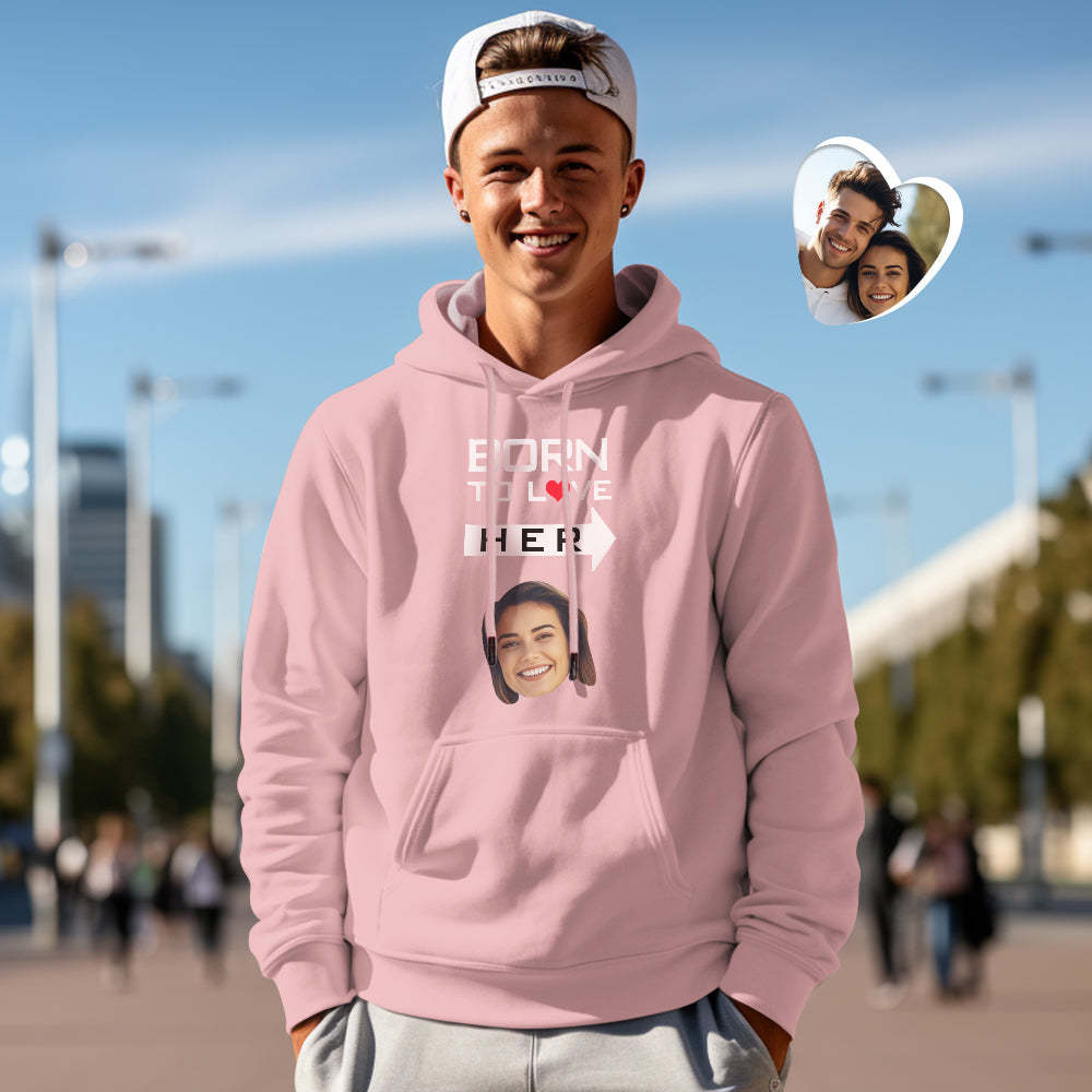 Custom Face Couple Matching Hoodies BORN TO LOVE Personalized Hoodie Valentine's Day Gift - MyFaceSocksEU