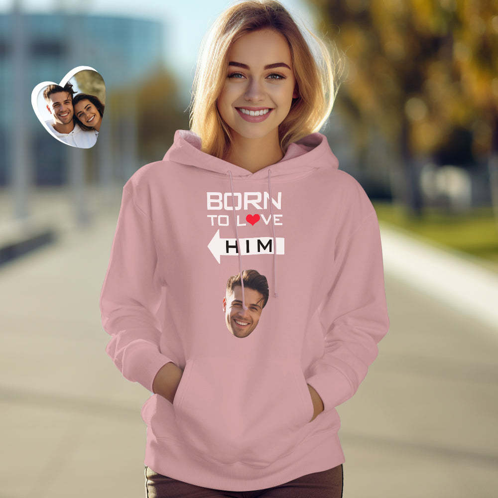 Custom Face Couple Matching Hoodies BORN TO LOVE Personalized Hoodie Valentine's Day Gift - MyFaceSocksEU