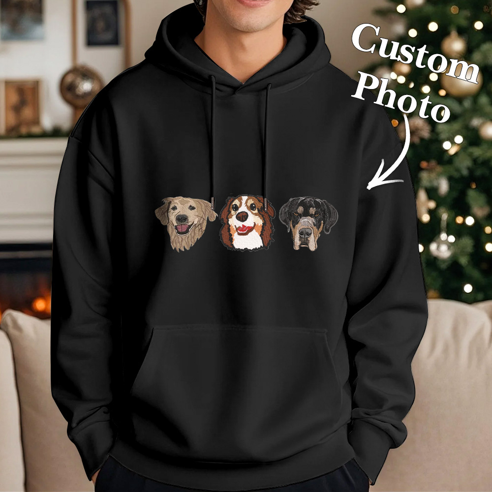 Custom Embroidered Sweatshirt With Pet Portrait Christmas Gifts Embroidery Effect for Dog Lover - myfacesockseu