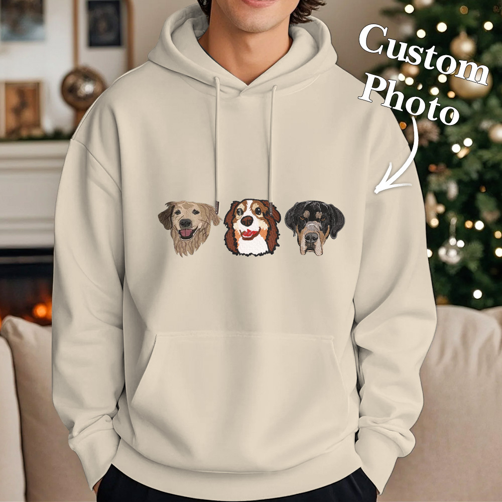 Custom Embroidered Sweatshirt With Pet Portrait Christmas Gifts Embroidery Effect for Dog Lover - myfacesockseu