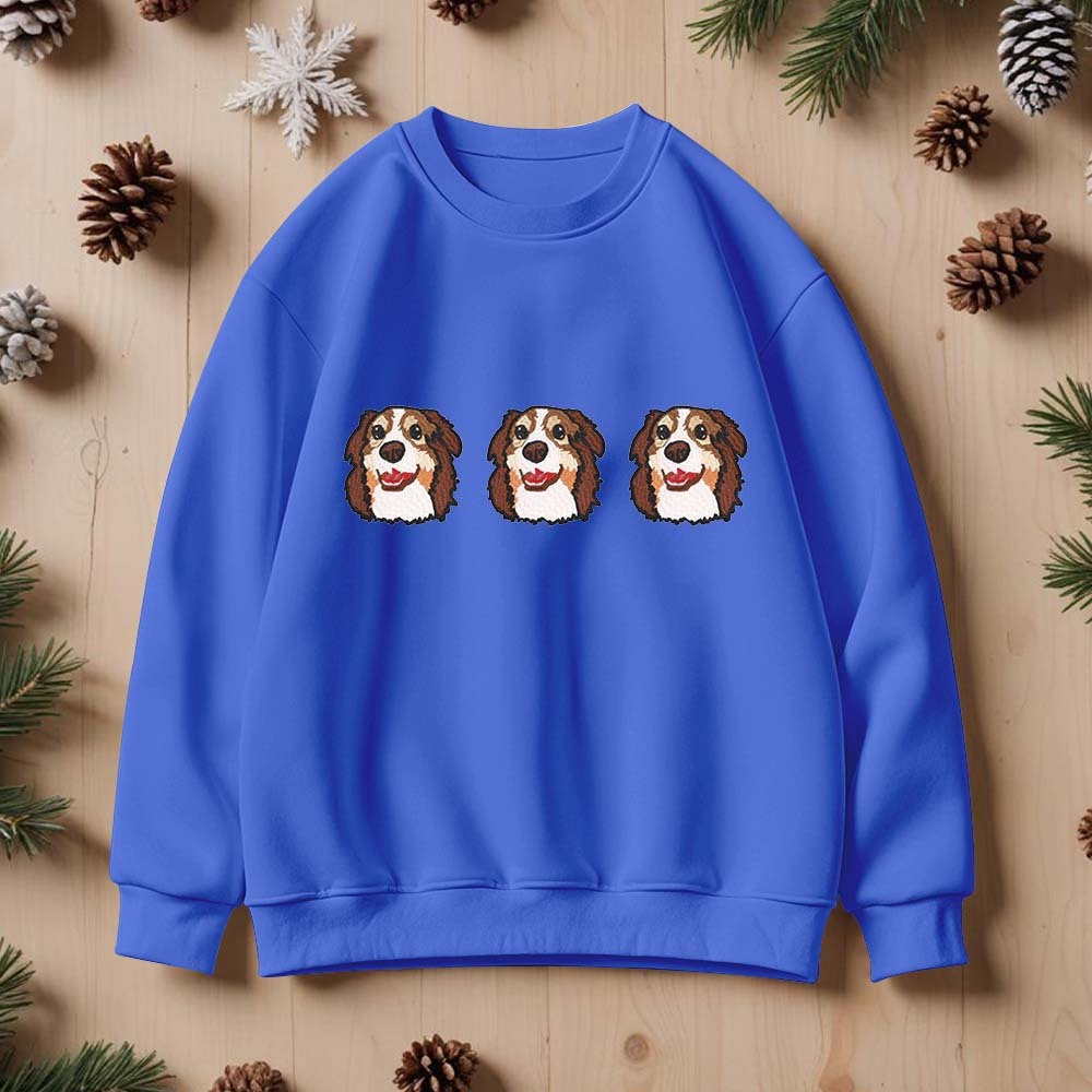 Custom Embroidered Sweatshirt With Pet Portrait Christmas Gifts Embroidery Effect for Dog Lover - myfacesockseu