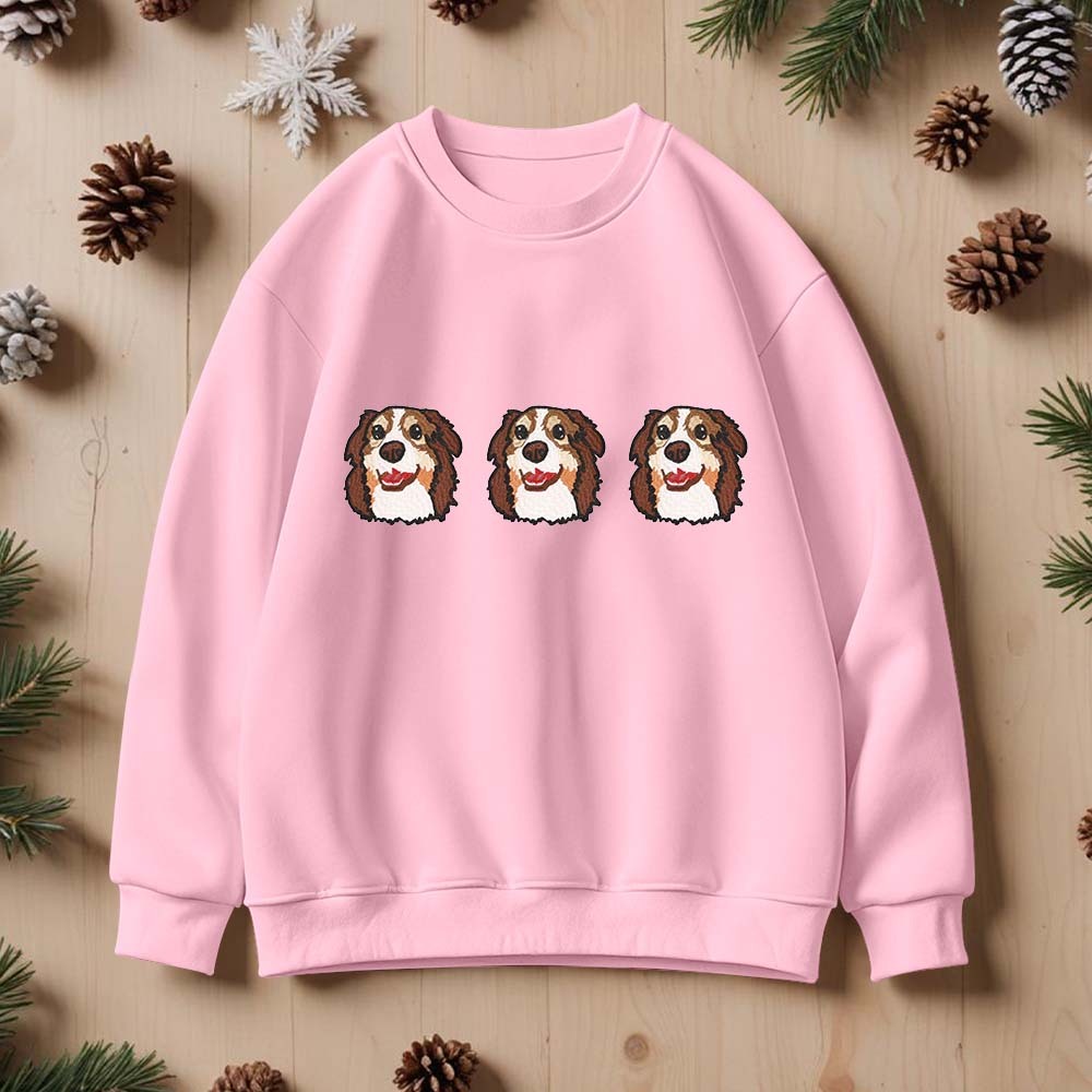 Custom Embroidered Sweatshirt With Pet Portrait Christmas Gifts Embroidery Effect for Dog Lover - myfacesockseu