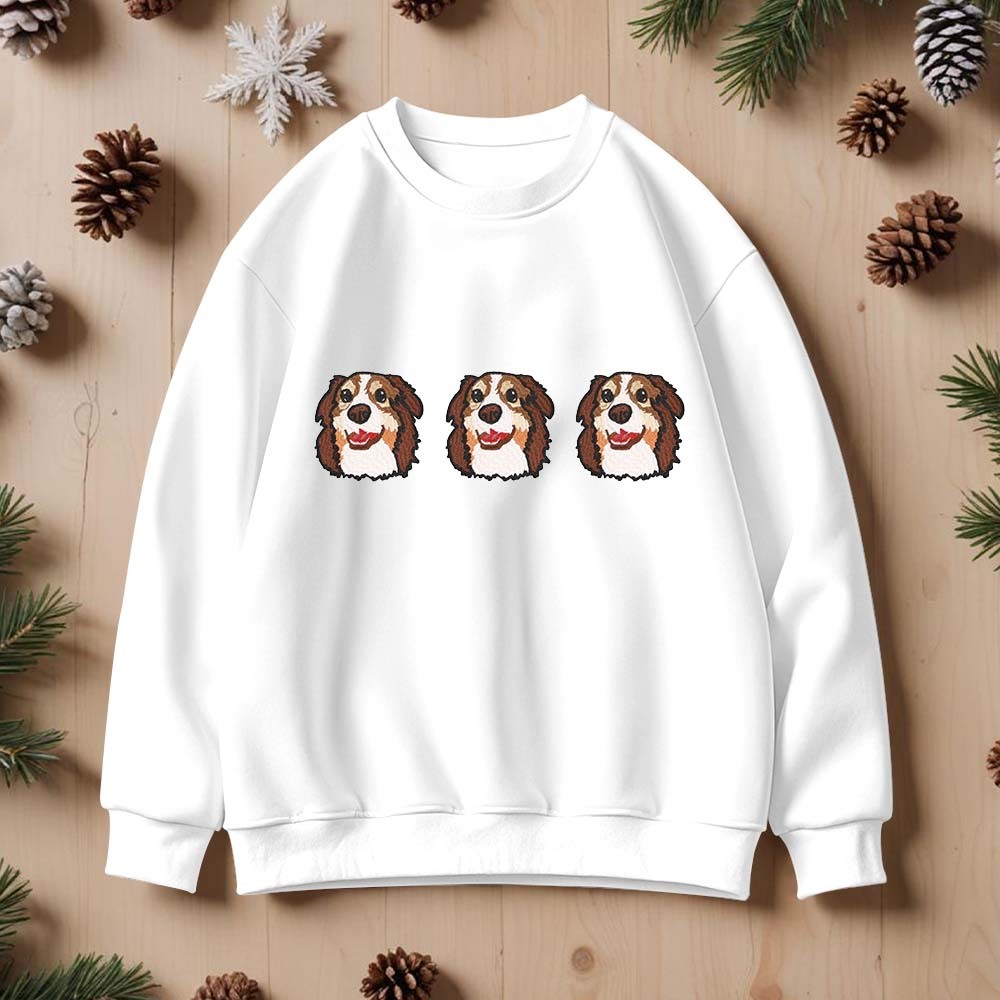 Custom Embroidered Sweatshirt With Pet Portrait Christmas Gifts Embroidery Effect for Dog Lover - myfacesockseu