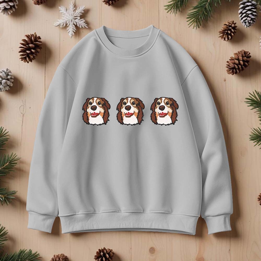 Custom Embroidered Sweatshirt With Pet Portrait Christmas Gifts Embroidery Effect for Dog Lover - myfacesockseu