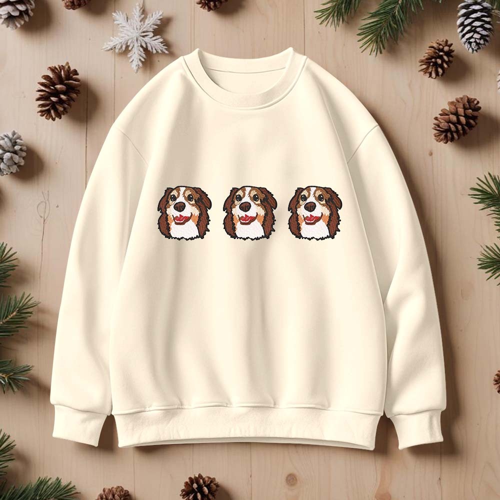 Custom Embroidered Sweatshirt With Pet Portrait Christmas Gifts Embroidery Effect for Dog Lover - myfacesockseu