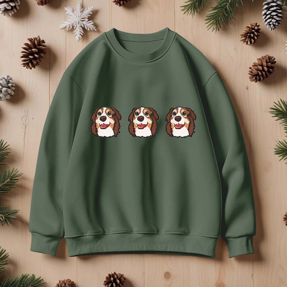 Custom Embroidered Sweatshirt With Pet Portrait Christmas Gifts Embroidery Effect for Dog Lover - myfacesockseu