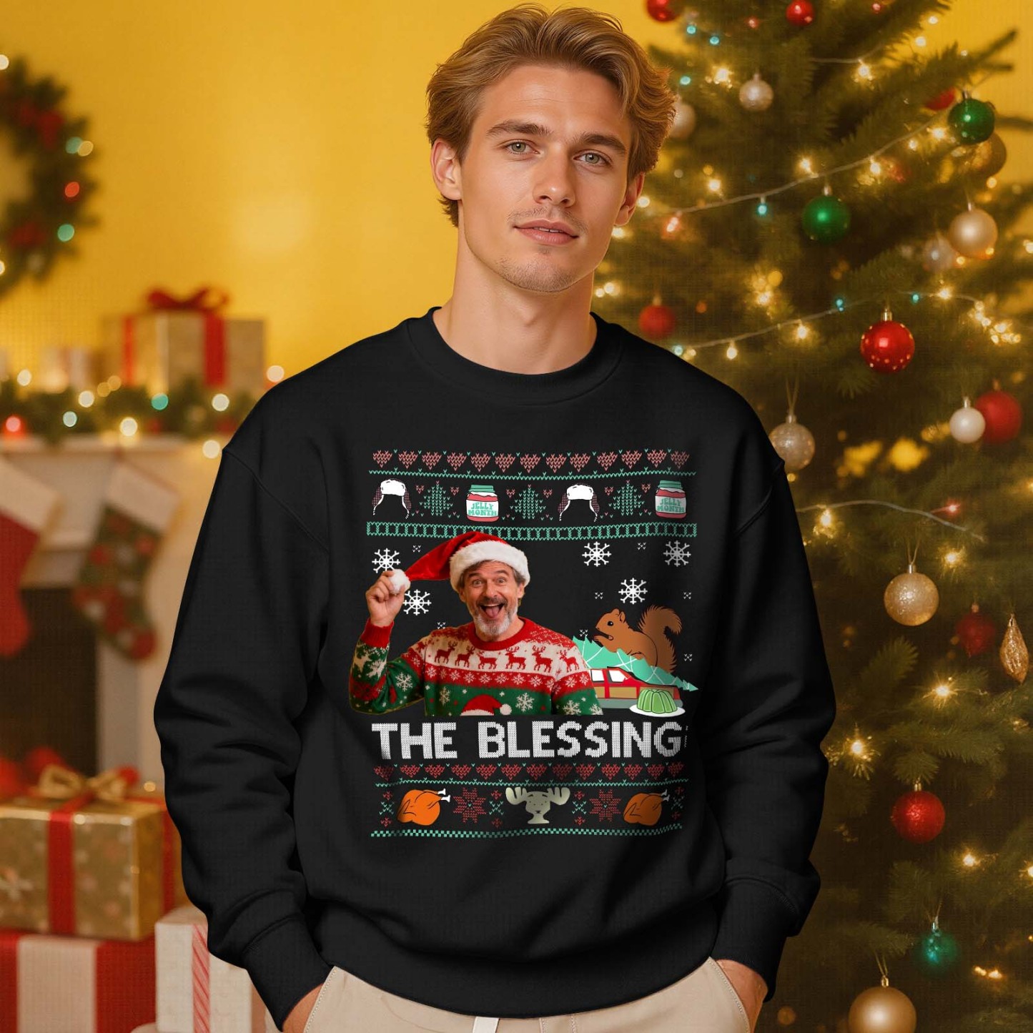 Custom Face Round Neck Hoodie Custom Face The Blessing Christmas Sweatshirt Memory Gift - myfacesockseu