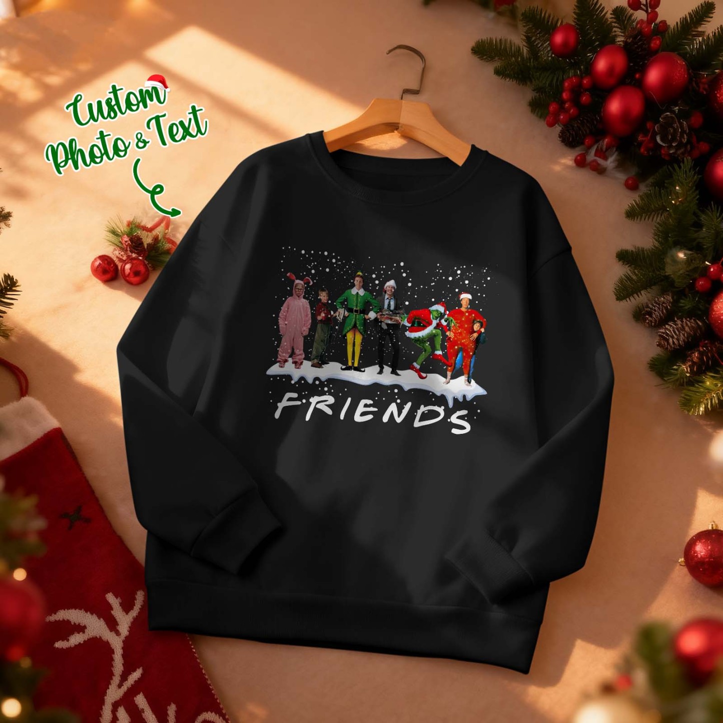 Custom Face Round Neck Hoodie Custom Face The Blessing Christmas Sweatshirt Memory Gift - myfacesockseu