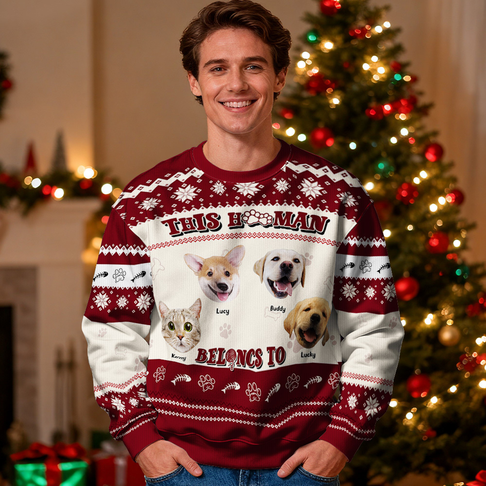 Custom Face Round Neck Hoodie Personalized Custom Photo Black Christmas Gifts For Family Cute Pet Face Sweater Xmas Leds Unisex Hoodies - myfacesockseu