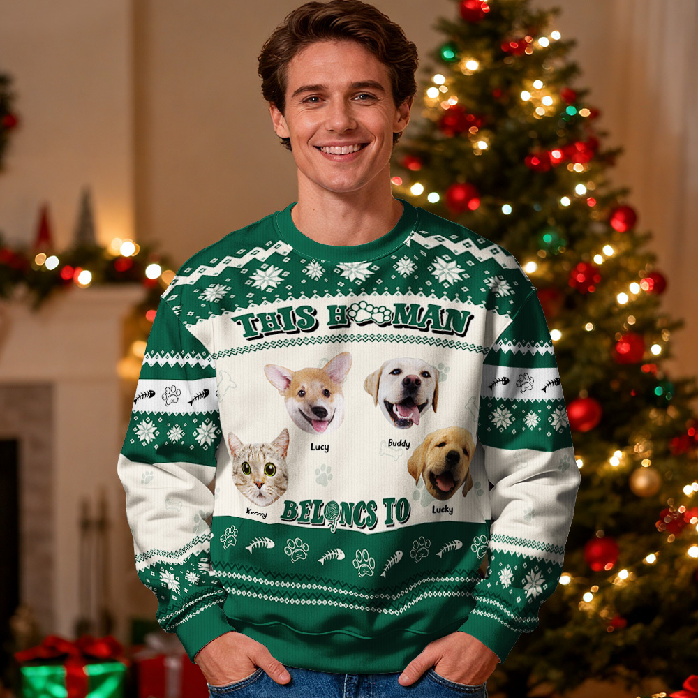 Custom Face Round Neck Hoodie Personalized Custom Photo Black Christmas Gifts For Family Cute Pet Face Sweater Xmas Leds Unisex Hoodies - myfacesockseu