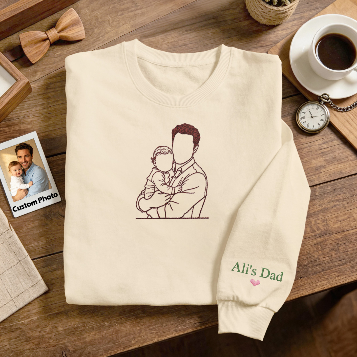 Custom Full Color Embroidered Sweatshirt Portrait Couple/Dad/Mom Family Gift Personalized Fathers Day Gift Idea - myfacesockseu