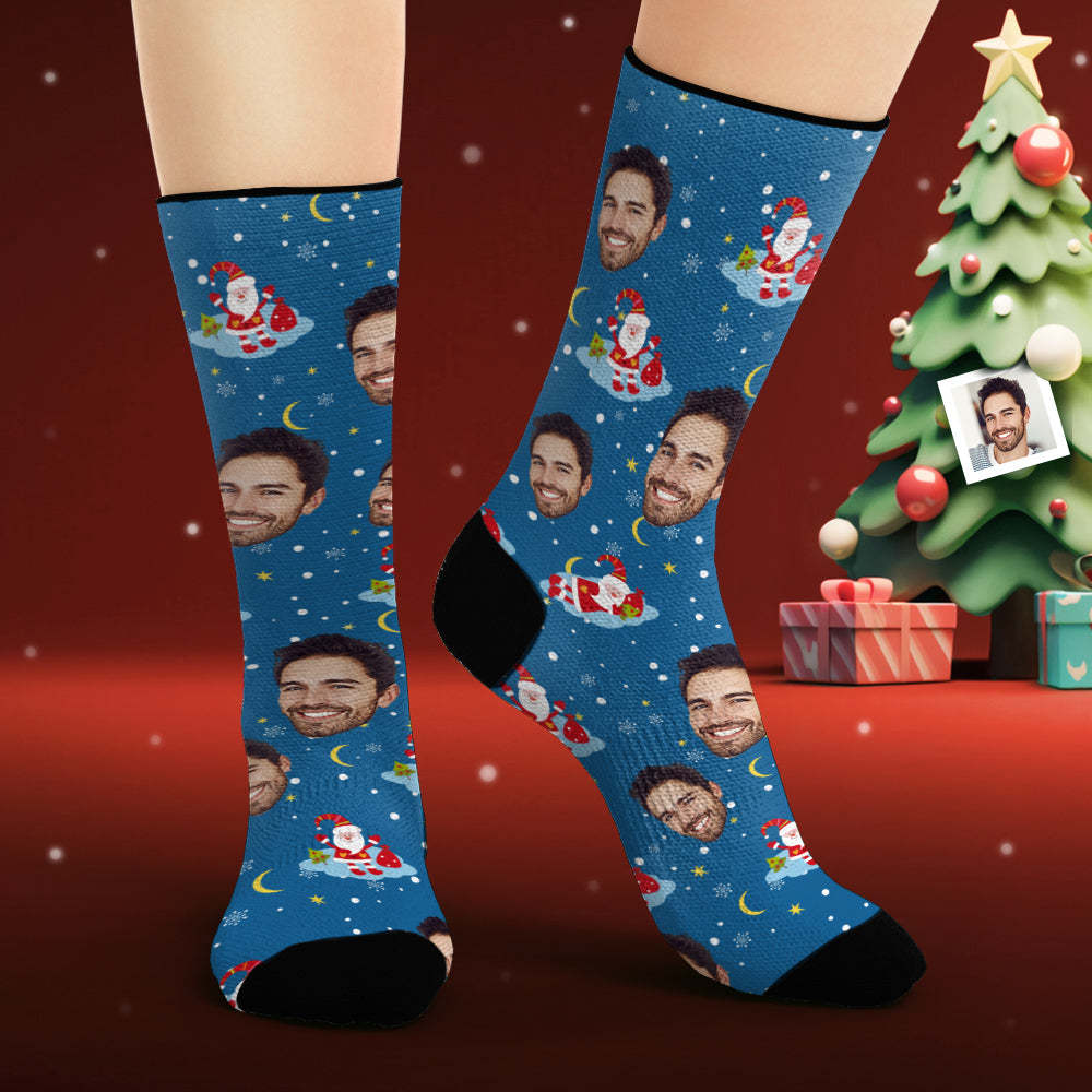 Custom Face Socks Personalized Photo Socks Good Night Santa Claus - MyFaceSocksEU