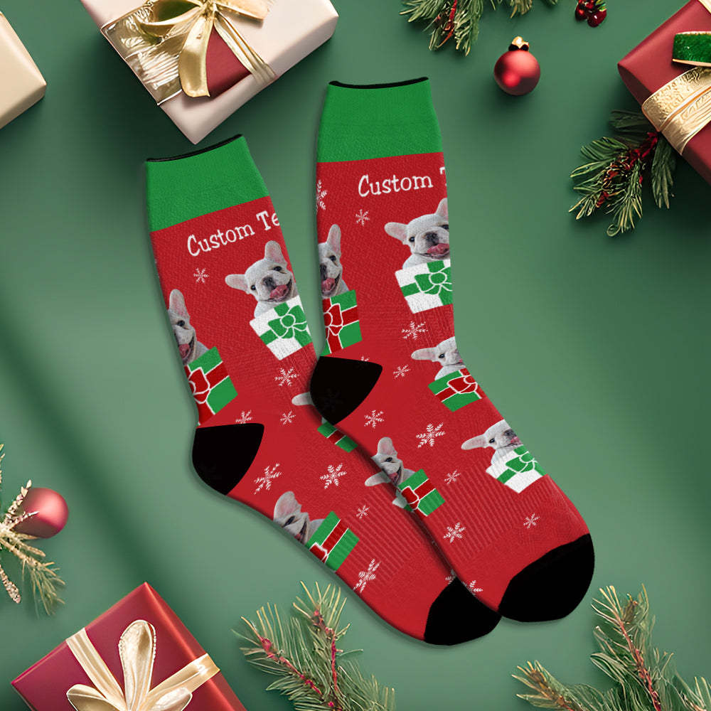 Custom Christmas Red Breathable Face Socks Personalized Dog Photo Soft Socks Gifts For Pet Lover - MyFaceSocksEU